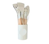 Juego de utensilios cocina con mango madera y silicona: espátula cuchara(12pcs white)