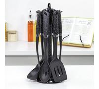 Juego de utensilios de 6 piezas Blackmoor Home 66779 | Antirayaduras y resistentes al calor | Plástico sin BPA | Dispensador de utensilios de cocina que ahorra espacio, vibrante y moderno | Negro