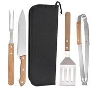Juego de Utensilios de Acero Inoxidable y Madera para Barbacoa | Portátil y Ligero, Cómodo de Sujetar, Estuche para Guardar y Transportar, Uso en Pancake y Filete
