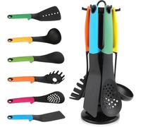 Juego de utensilios de cocina, 6 piezas de utensilios de cocina de silicona, cucharón de sopa antiadherente, cuchara, skimmer, servidor de espaguetis, espátula y espátula ranurada