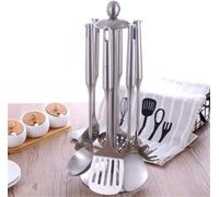 Juego de utensilios de cocina, acero inoxidable, 6 piezas, incluye espátula y cuchara de sopa, utensilios de cocina esenciales de plata