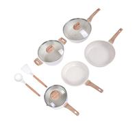 Juego de Utensilios de Cocina Antiadherente de 10 Piezas con Tapas y Utensilios Incluidos Fabricado en Aluminio con Revestimiento de Aleación para Estufas de Inducción Apilable y