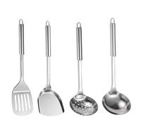 Juego de utensilios de cocina de acero inoxidable, 4 piezas/juego de espátula de acero inoxidable, cucharón de sopa resistente al calor para colgar en la pared, accesorios para utensilios de wok chin