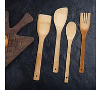 Juego de utensilios de cocina de bambú natural 30 cm - 4 piezas: espátula, espátula, cuchara, tenedor - Accesorios para cocinar y cocinar - Utensilios antiarañazos para ollas antiadherentes