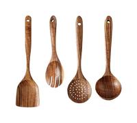 Juego de utensilios de cocina de madera - 4 cucharas de madera natural | Tenedor Crepinette Cuchara Espátula | Utensilios versátiles para mezclar de la panadería doméstica, restaurante