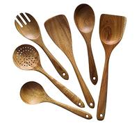 Juego de utensilios de cocina de madera de acacia, Juego de utensilios de cocina de madera de 6 piezas (acacia), estilo japonés, resistente a los arañazos y al calor