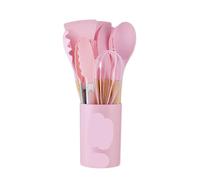 Juego de utensilios de cocina de silicona, 12 herramientas de cocina con espátula, pala y batidores de huevos, mango de madera para cocinar versátil