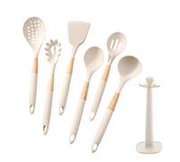 Juego de Utensilios de Cocina de Silicona - 7 Piezas con Mango Largo Resistentes al Calor,Set de Herramientas de Cocina con Soporte Organizador,para Utensilios Antiadherentes, Sartenes, Raspar, Hornea