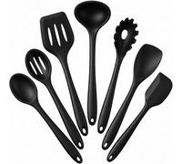 Juego de utensilios de cocina de silicona, Efar 7 piezas, juego de utensilios de cocina negros resistentes al calor, herramientas antiadherentes, espátula, cucharón, cuchara, servidor de pasta para
