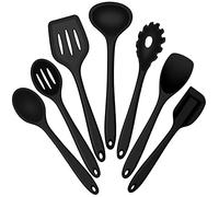 Juego de utensilios de cocina de silicona, Efar 7 piezas, juego de utensilios de cocina negros resistentes al calor, herramientas antiadherentes, espátula, cucharón, cuchara, servidor de pasta para
