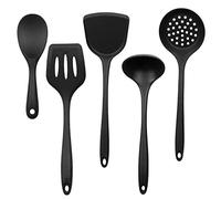 Juego de utensilios de cocina de silicona, herramienta de cocina no pegajosa, espátula, pala, sopa, utensilios de cocina, juego de 5 piezas, color negro