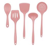 Juego de utensilios de cocina de silicona no pegajosa, espátula, pala, sopa, utensilios de cocina, juego de 5 piezas, color rosa