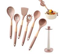 Juego de Utensilios de Cocina de Silicona - Set de 7 Piezas, Ahorra Espacio y Apto para Lavavajillas,Cucharas de Cocina, Cucharón y Espátula - Para Ollas, Sartenes, Raspar, Hornear, Mezclar, Preparar
