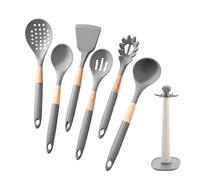 Juego de Utensilios de Cocina de Silicona, Set de 7 Piezas con Mango Largo, Alimenticio, Set de Herramientas de Cocina con Soporte Organizador, para Utensilios Antiadherentes, Sartenes, Raspar, Hornea