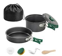 Juego de utensilios de cocina para acampada Outsunny, kit de cocina ultraligero de 8 piezas con asas antiescaldaduras, ollas y sartenes de calentamiento rápido para 2 personas, ideal para excursiones