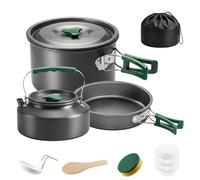 Juego de utensilios de cocina para acampada Outsunny para 2-3 personas, kit de cocina de aluminio ultraligero con asas antiescaldaduras, ollas y sartenes compactas con hervidor para excursiones y
