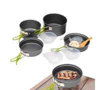 Juego de utensilios de cocina para campamento, kit culinario de anidación, kit de aluminio anodizado de 8 piezas, sartén apilable antiadherente con asas resistentes al calor, equipo de senderos