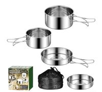 Juego de utensilios de cocina portátiles de camping de 4 piezas de acero inoxidable para exteriores, cacerola plegable para senderismo, mochileros, equipo de viaje, color plateado (juego de cuatro