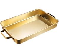 Juego de utensilios de cocina, sartén for asar de acero inoxidable con doble asa - Asador rectangular profundo y profundo(Gold,38x25cm)