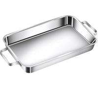 Juego de utensilios de cocina, sartén for asar de acero inoxidable con doble asa - Asador rectangular profundo y profundo(Silver,34x21cm)