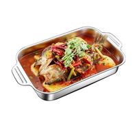 Juego de utensilios de cocina, sartén rectangular de acero inoxidable for asar/asar con asas, 5 tamaños, cazuela for lasaña y bandeja for hornear pescado.(Shallow,45 cm)
