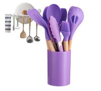 Juego de utensilios para cocina, colección de utensilios de cocina de silicona, asas de agarre de madera, diseño antiadherente resistente al calor, cubo organizador de utensilios de cocina duradero