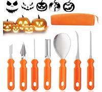 Juego de útiles para tallar Calabazas, Halloween Juego de 7 herramientas de tallado de calabaza de acero inoxidable, diseño de calabaza, para niños, calabaza, decoración de Halloween