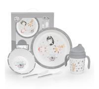 Juego de Vajilla Bebe Interbaby | Set Vajilla Infantil 5 Piezas Plato Llano, Bo, Cuchara, Tenedor y Vaso Antigoteo Aprendizaje | Apta para Microondas y Lavavajillas, Mayores de 6 Meses