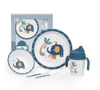 Juego de Vajilla Bebe Interbaby | Set Vajilla Infantil 5 Piezas Plato Llano, Bo, Cuchara, Tenedor y Vaso Antigoteo Aprendizaje | Apta para Microondas y Lavavajillas, Mayores de 6 Meses