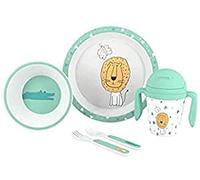 Juego de Vajilla Bebe Interbaby | Set Vajilla Infantil 5 Piezas Plato Llano, Bo, Cuchara, Tenedor y Vaso Antigoteo Aprendizaje | Apta para Microondas y Lavavajillas, Mayores de 6 Meses