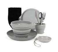 Juego de Vajilla Camping Plegable 6 en 1, Juego de Camping Cubiertos y Plato para 1 Persona, Incluye Cuenco Plegables Silicona y Taza Viaje con Tapa, Cuchillo Cuchara Tenedor Acero Inoxidable