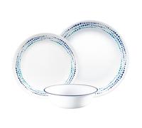 Juego de vajilla Corelle (12 piezas, color azul oc ano): vajilla para 4 personas. Incluye 4 platos, platos auxiliares y cuencos. 3 veces m s resi