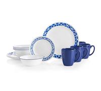 Juego de vajilla Corelle Cobalt Circles de 16 piezas para 4 personas, color azul