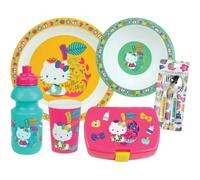 Juego de vajilla cuenco, plato, cantimplora, caja de merienda y 2 cubiertos para niños Fun House Hello Kitty TU