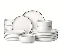 Juego de vajilla de 18 piezas, vajilla de porcelana blanca con de , de postre y cuenco para ensalada, servicio para 6