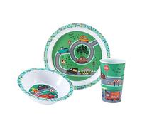 Juego de vajilla de 3 piezas para niños, diseño de vehículo, juego de platos, cuenco y vaso, sin BPA