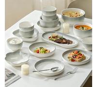 Juego de vajilla de 38 piezas, juego de vajilla de porcelana moderna de lujo para 8 platos y cuencos de cerámica, apto para lavavajillas y horno, juego de platos aptos para microondas, regalo de