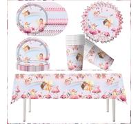 Juego de vajilla de 61 piezas para fiesta de hadas de las flores, fiesta temática divina, incluye platos, vasos, manteles y servilletas de papel, adecuado para fiesta de cumpleaños infantil