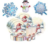 Juego de vajilla de 63 piezas para cumpleaños de Frozen, Ice Party, incluye tazas, servilletas, platos, globos de muñecos de nieve y copos de nieve, perfecto para fiestas de cumpleaños