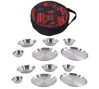 Juego de vajilla de Acero Inoxidable para Acampar, 12 Piezas, Kit Completo de Utensilios de Campamento con Platos, Cuencos y Bolsa de Almacenamiento para Senderismo y pícnic al Air