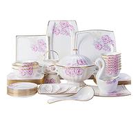 Juego De Vajilla De Cerámica De 50 Piezas, Tazón De Cereal para Sopa con Base Alta, Caja De Regalo, Vajilla De Porcelana De Hueso Saludable Y Ecológica