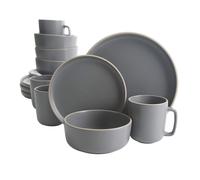 Juego de vajilla de cocina redonda Gibson Home Zuma de 16 piezas, platos, cuencos y tazas, para 4 personas, gres mate, gris