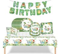 Juego de vajilla de cumpleaños de dinosaurios 16 invitados vajilla de fiesta de dinosaurio platos tazas de papel servilletas mantel para fiestas cumpleaños infantiles decoración para niños y niñas