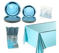 Juego De Vajilla De Fiesta Con Lunares Dorados Azul Oscuro, Platos, Tazas, Servilletas, Pancarta, Mantel, Pajitas, Para Boda, Fiesta De Cumpleaños, Aniversario, Baby Shower, Sirve a 25 Invitados