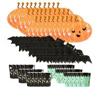Juego de vajilla de Halloween - Juego de 90 piezas - Platos de calabaza, servilletas de murciélago y tazas - Decoraciones de fiesta de Halloween para celebraciones temáticas espeluznantes y trucos o