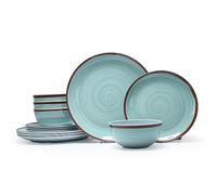 Juego de vajilla de melamina para 4, juegos de vajilla de 12 piezas, juego de platos y cuencos azul menta, juego de platos modernos, apto para lavavajillas, sin BPA (verde)