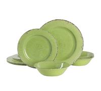 Juego de vajilla de melamina verde Gibson Home Mauna de 12 piezas, color verde lima