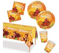 Juego de vajilla de papel de 53 piezas para 16 invitados, vajilla de fiesta y decoración con mantel, platos de papel, servilletas, vasos de papel