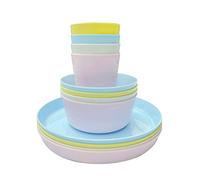 Juego de vajilla de plástico de 12 piezas Reutilizable sin BPA 4 tazas 4 cuencos y 4 platos juego de vajilla para 8