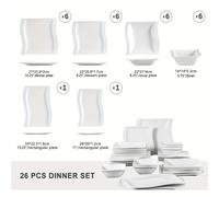 Juego de vajilla de porcelana blanca nórdica europea de 26 piezas con cuenco, llano, juego de platos de postre y sopa para 6